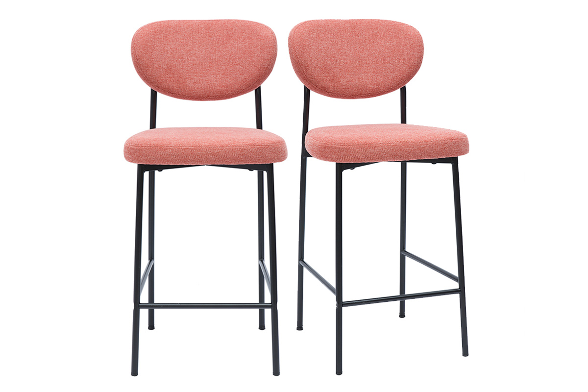 Tabourets de bar fixes en tissu effet velours texturé terracotta H65 cm (lot de 2) BREKA