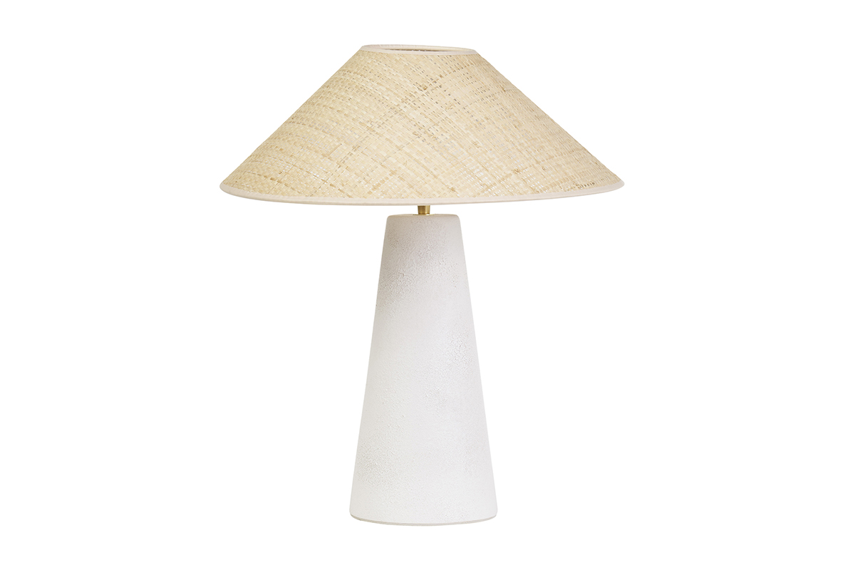 Lampe à poser blanche en céramique et abat-jour en rabane H47 cm JUNI