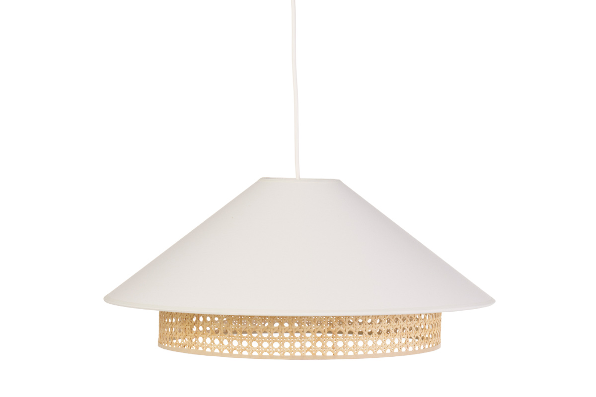 Suspension en coton écru et cannage rotin naturel D50 cm HAIKO