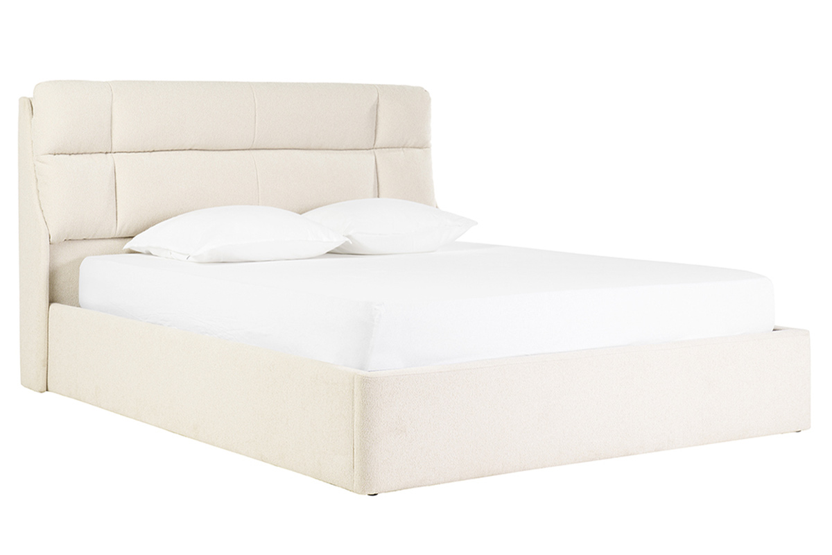 Lit coffre 2 places 160x200 cm en tissu texturé beige HONO