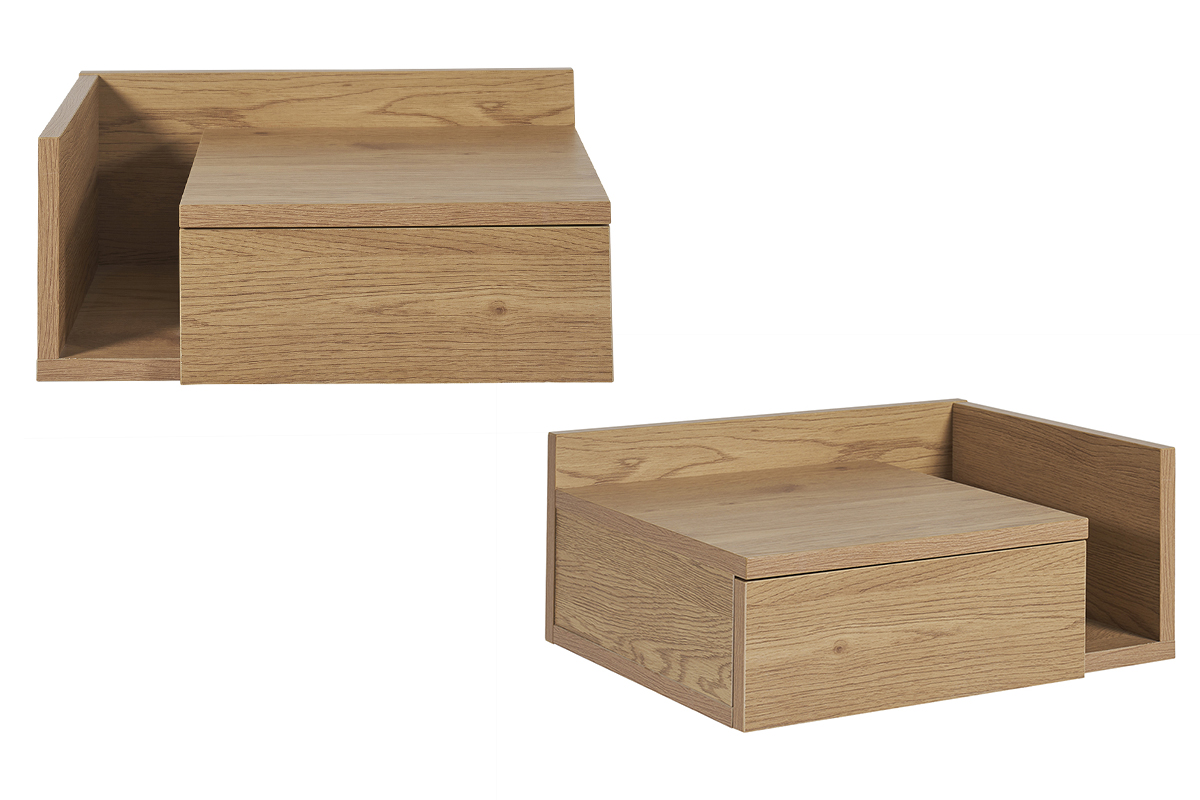 Tables de chevet murales finition bois clair chêne avec tiroir (lot de 2) NASTY