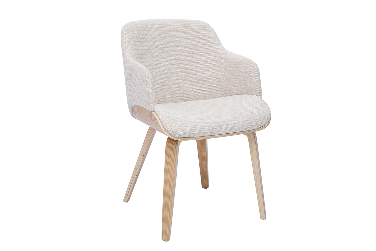 Sedia in tessuto chenille beige e legno chiaro EARL