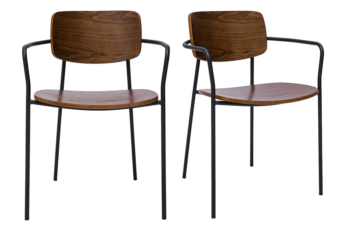 Dunkle Walnussholz und schwarzes Metall Stühle (Set von 2) SUSAN