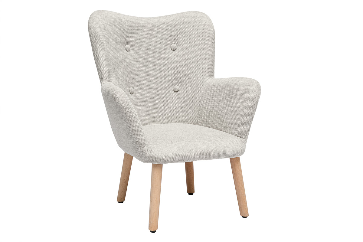 Fauteuil enfant scandinave en tissu effet velours texturé beige et bois clair BABY BRISTOL