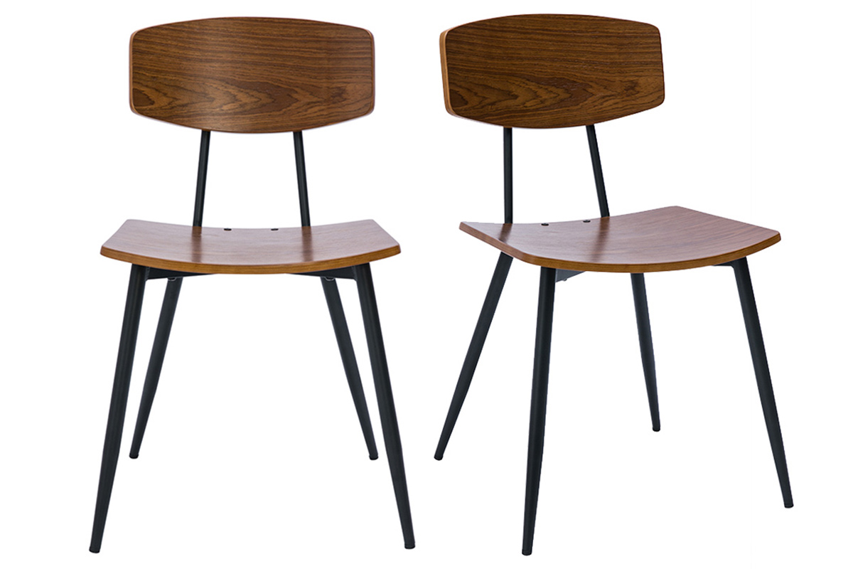 Chaises vintage en bois foncé noyer et métal noir (lot de 2) JOLINE