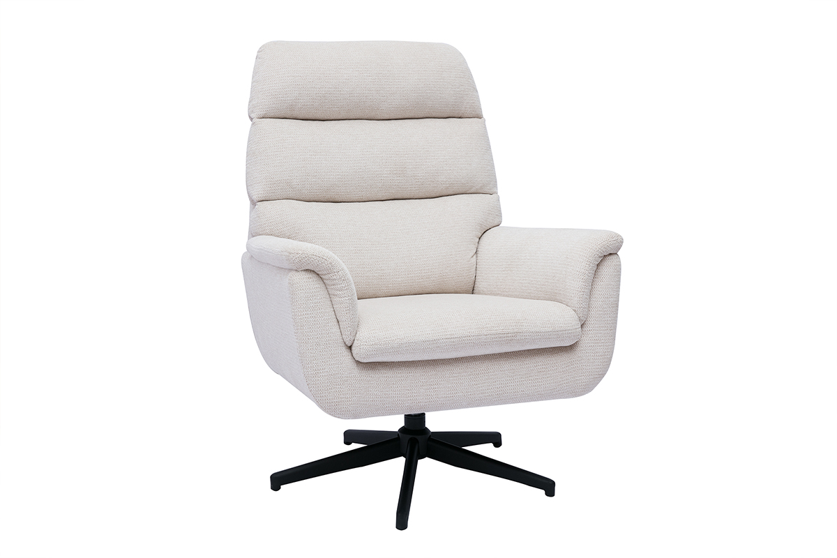 Fauteuil pivotant en tissu chenille beige et métal noir JONAH
