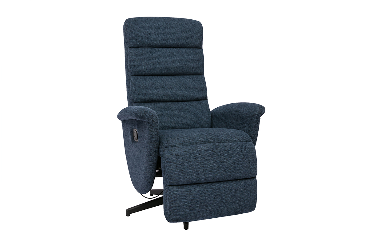 Fauteuil pivotant relax manuel en tissu chenille bleu foncé NELSON