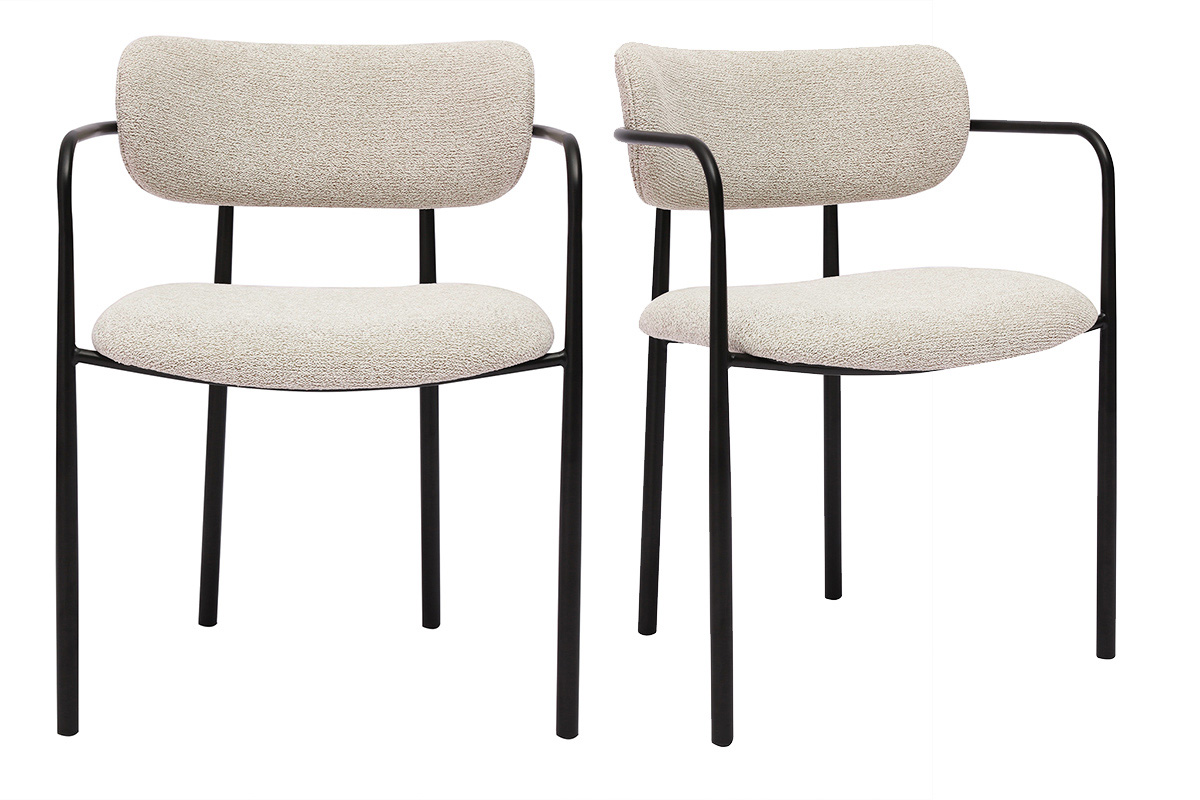Chaises en tissu texturé beige et métal noir (lot de 2) SWIFT