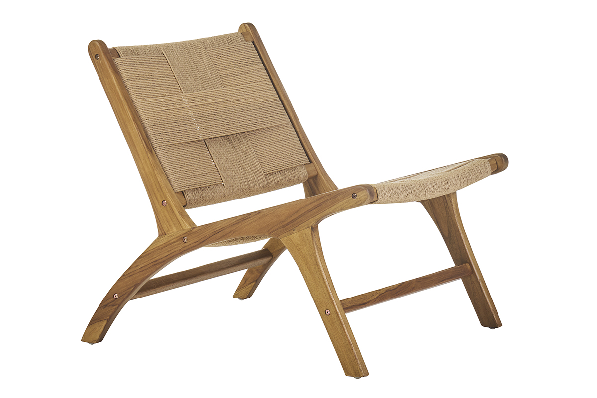 Fauteuil lounge en bois teck massif et corde tressée YARI