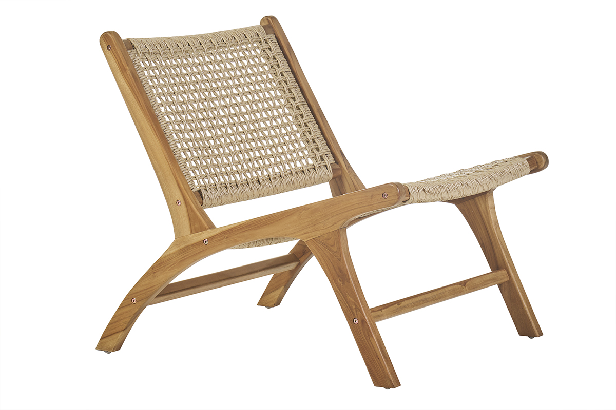 Fauteuil lounge en bois teck massif et corde tressée SUMBA