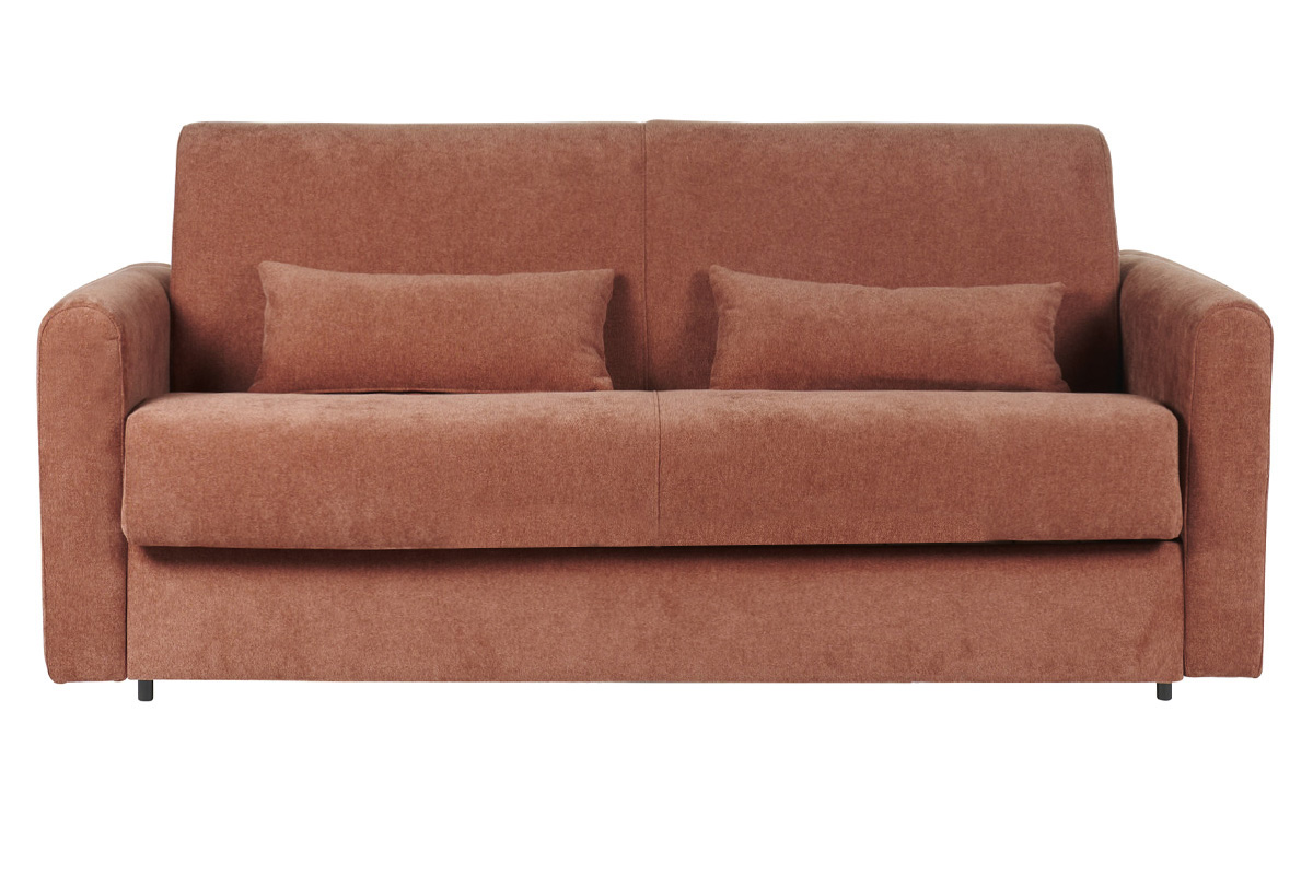 Canapé convertible 3 places en tissu effet velours terre brûlée avec matelas 13 cm LETTO