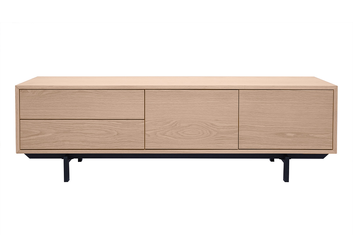 Meuble TV finition bois chêne avec rangements fermés L160 cm MANNY