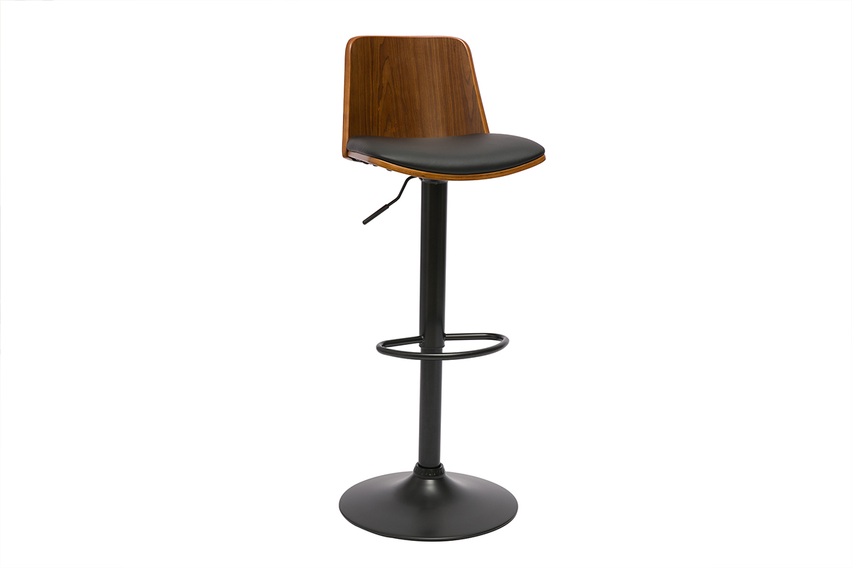 Tabouret de bar réglable noir et bois foncé DOA