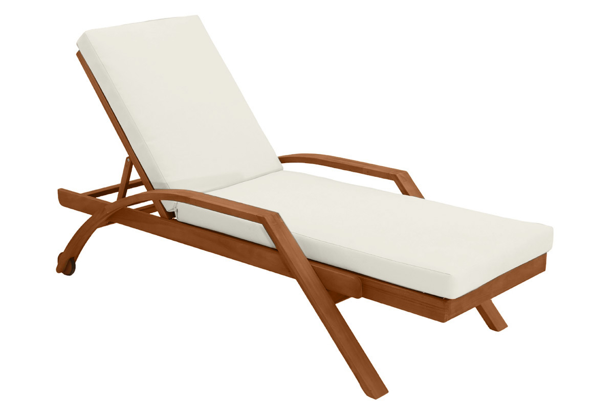 Bain de soleil écru et bois massif MALAGA