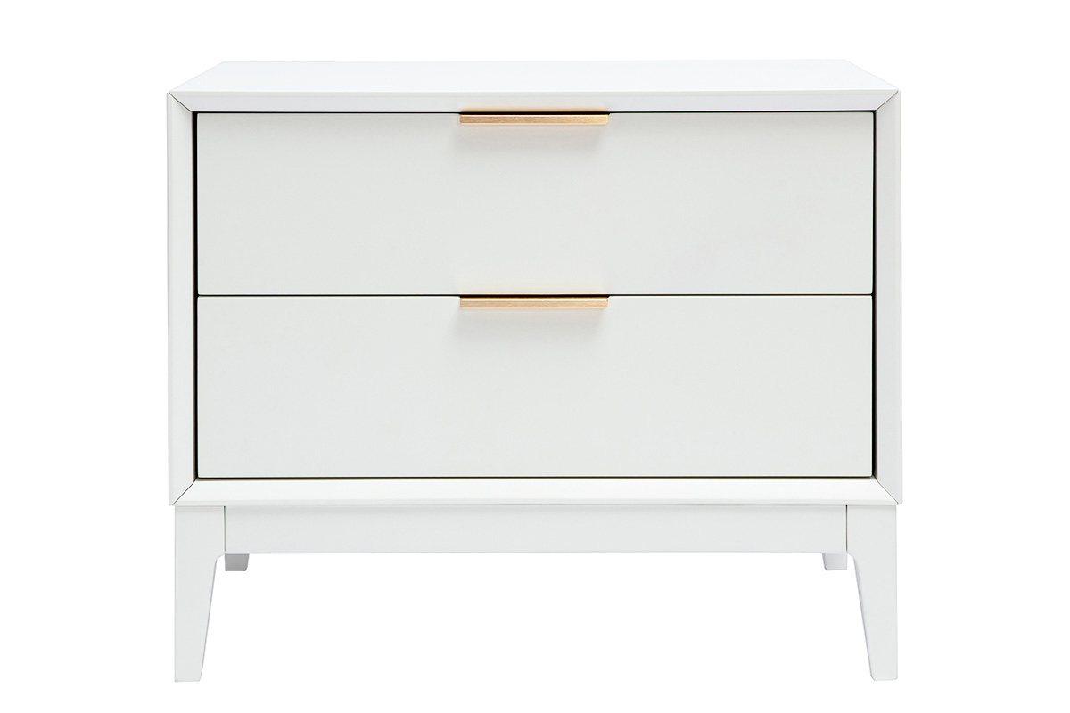 Table de chevet blanche mat et métal doré avec rangements GIANA
