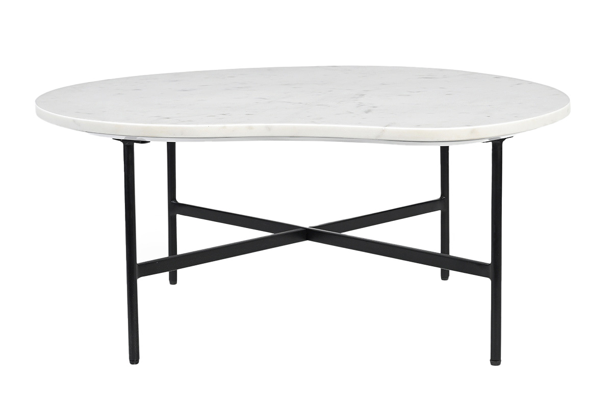 Mesa de centro de diseño de mármol blanco y metal negro L80 cm SASSO