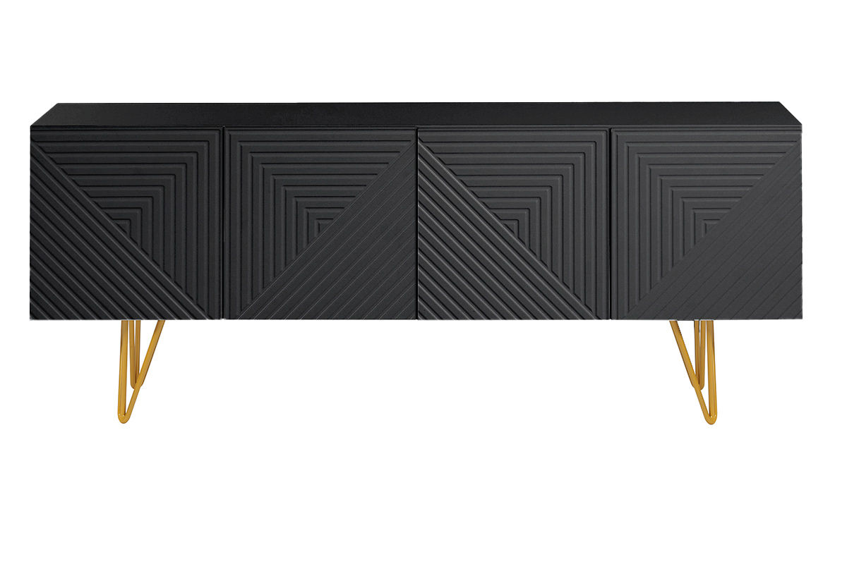 Meuble TV design noir et métal doré L140 cm OZEN