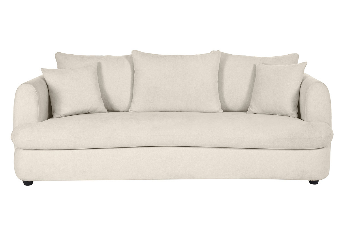 Canapé déhoussable 3-4 places design haricot en tissu effet velours beige clair SACHA