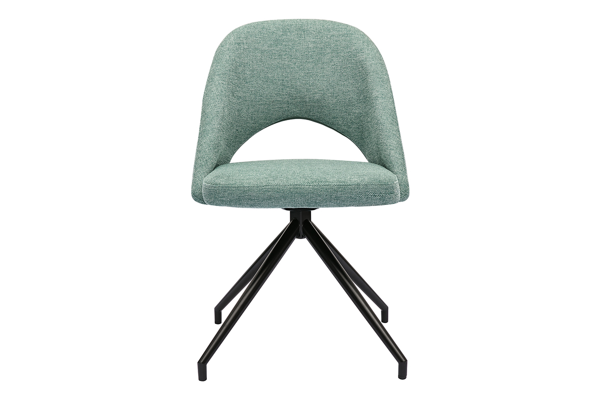 Chaise pivotante 360° en tissu effet velours texturé vert céladon et métal noir COSETTE