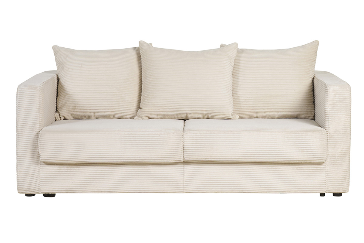 Canapé convertible 3 places en tissu velours côtelé beige avec matelas 13 cm BACIO