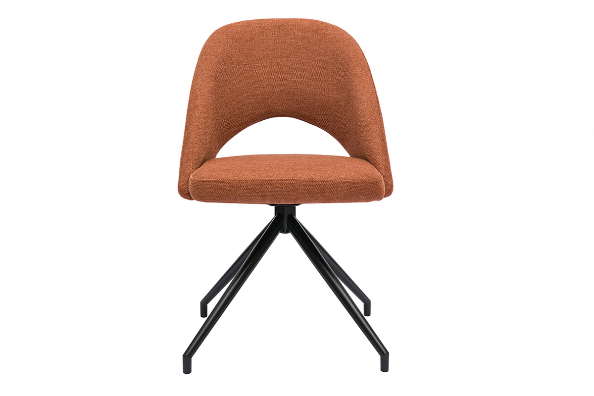 Sedia girevole 360° in tessuto effetto velluto testurizzato color bruciato e metallo nero COSETTE