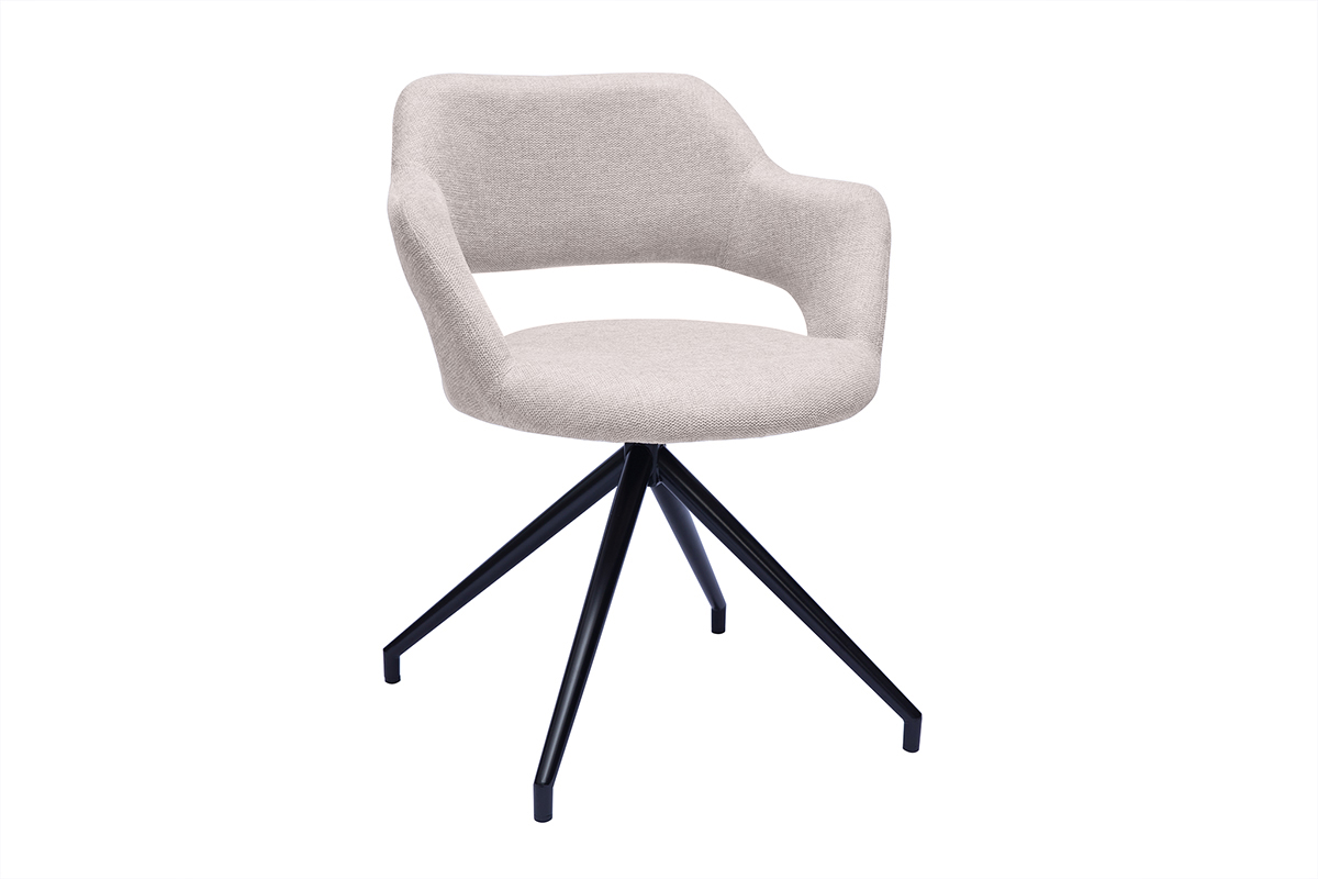 Chaise pivotante 360° en tissu effet velours texturé beige et métal noir JESSY