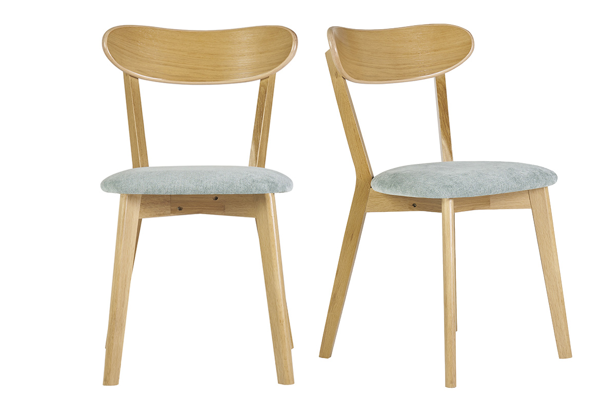 Chaises vintage en bois clair chêne et tissu effet velours vert céladon (lot de 2) DOVE
