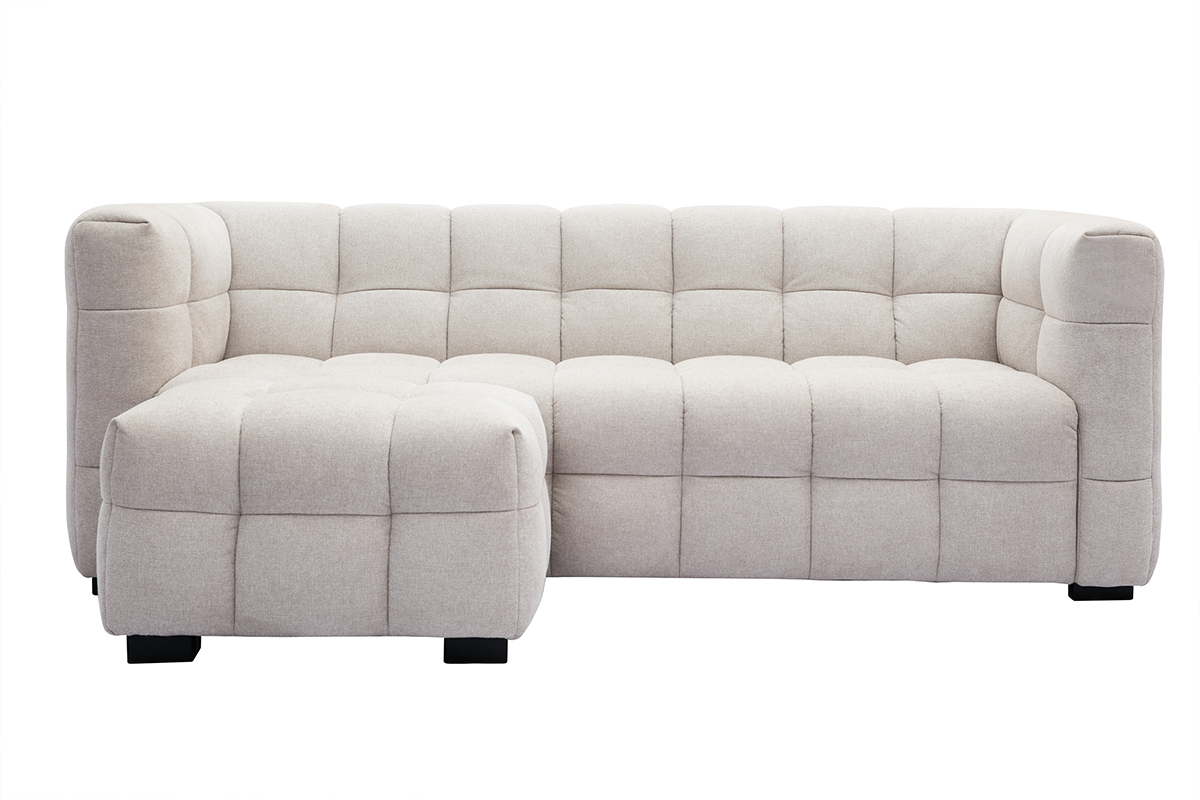 Divano design 3 posti e poggiapiedi in tessuto effetto velluto testurizzato beige CORTO