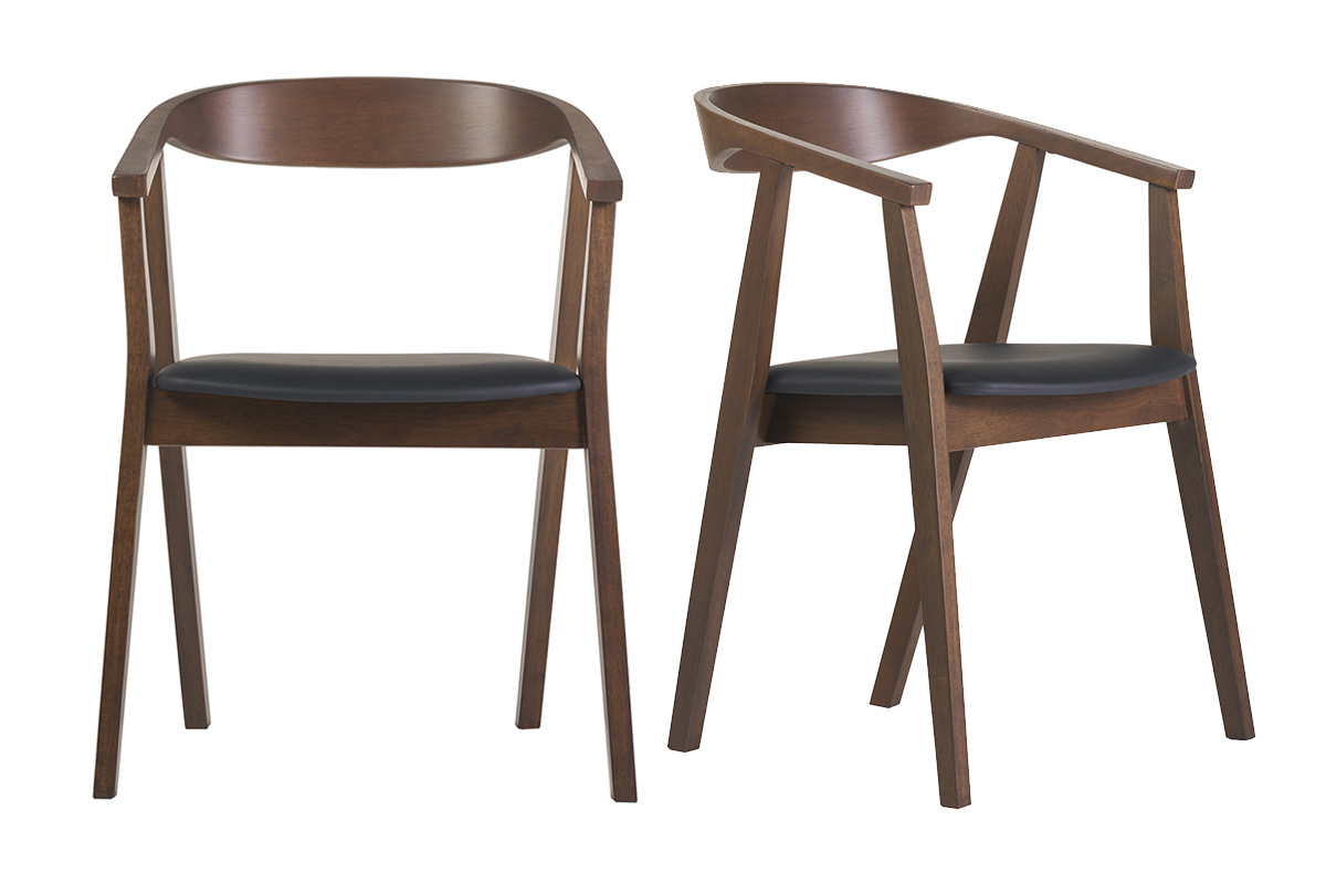 Chaises scandinaves design noir et bois foncé (lot de 2) BAHIA
