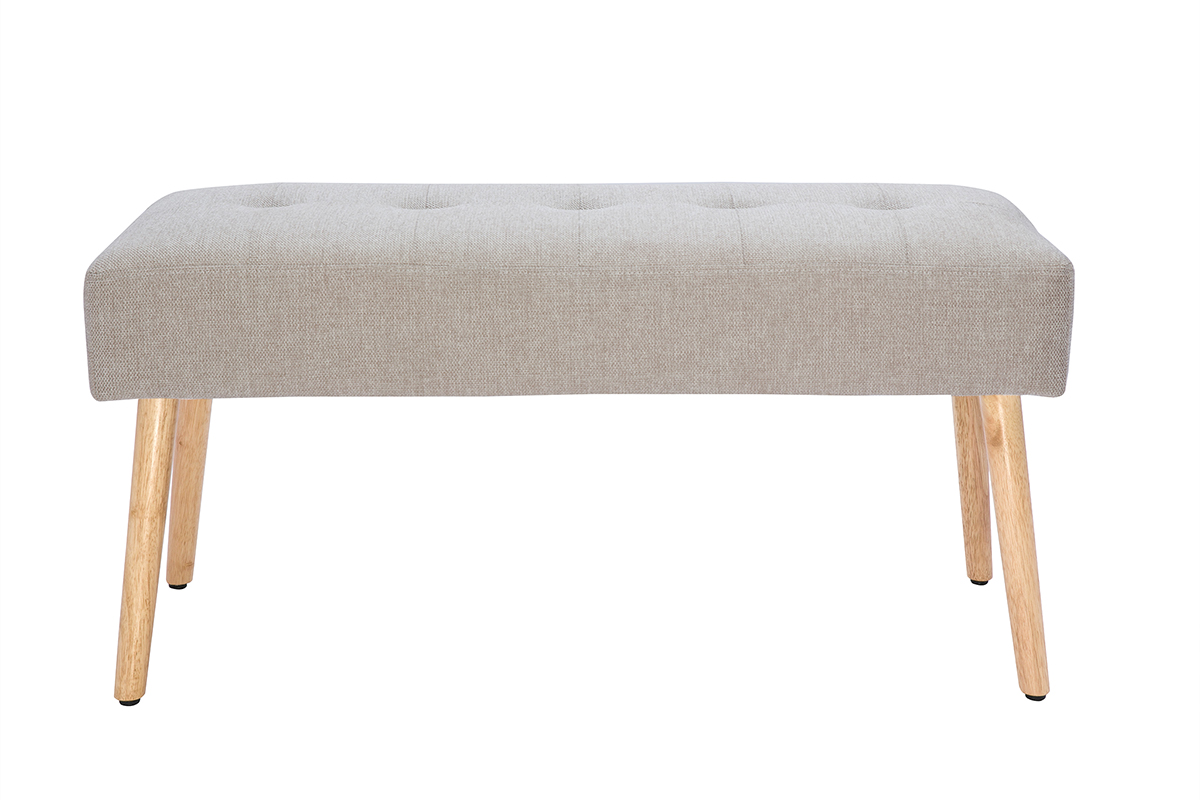 Banc scandinave capitonné en tissu effet velours texturé beige et bois clair L96 cm GUESTA