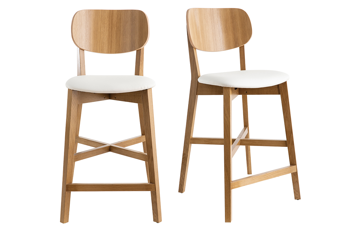 Tabourets de bar bois chêne et blanc H65 cm (lot de 2) LUCIA