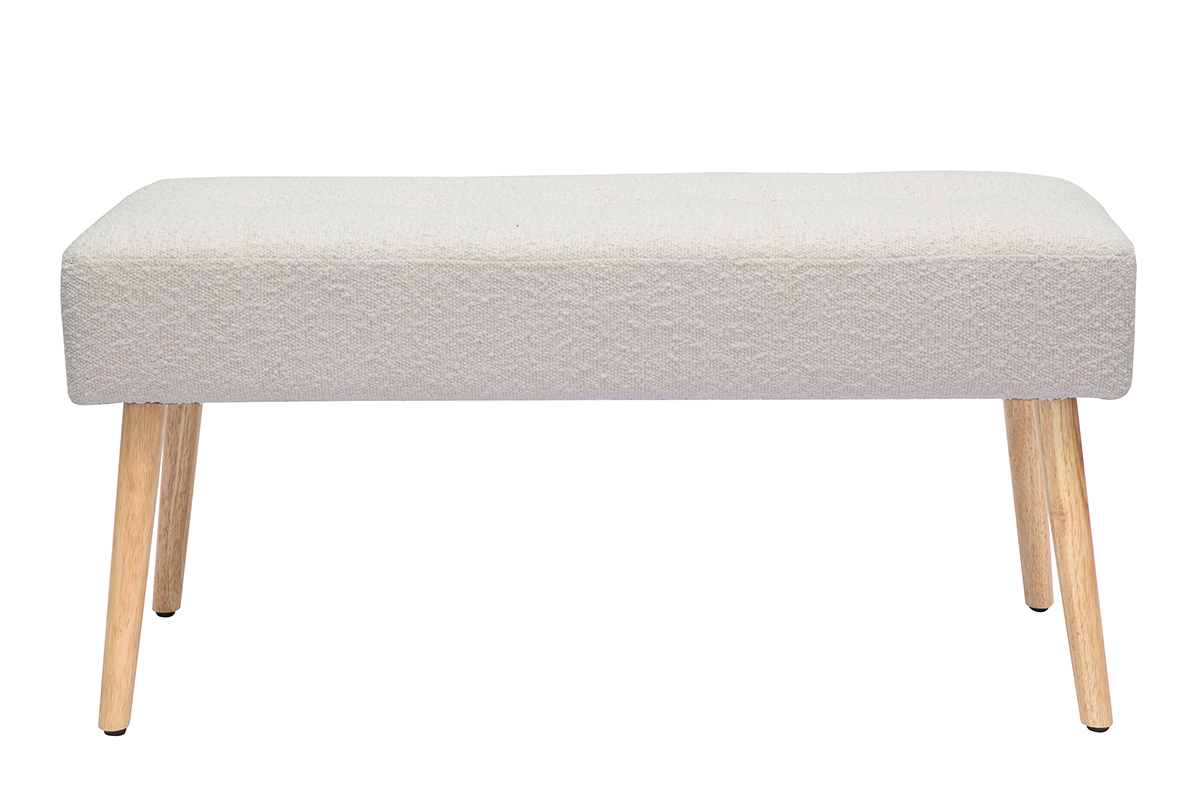 Panca scandinava lavorazione capitonné in tessuto effetto lana bouclé bianco e legno chiaro L96 cm GUESTA