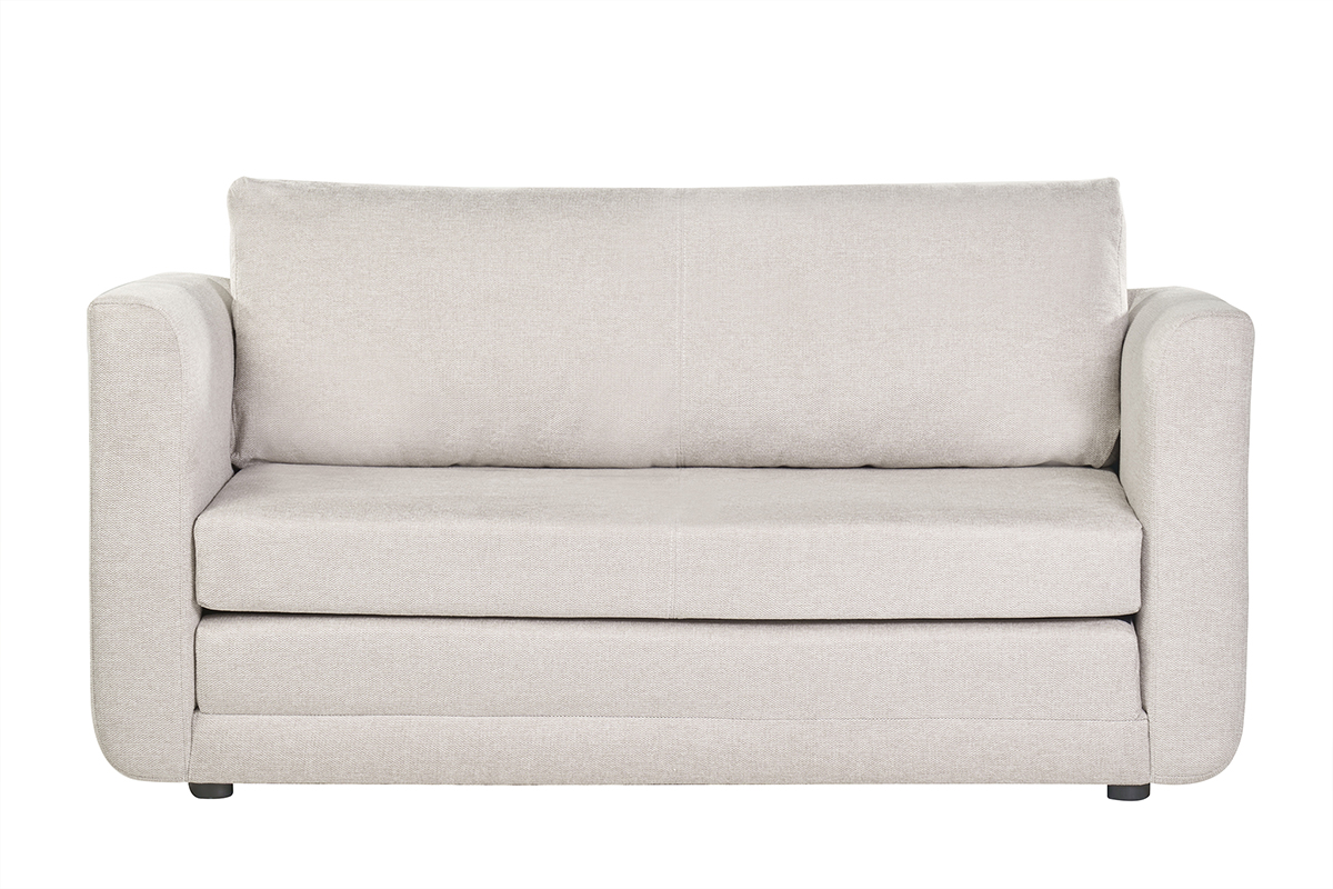 Canapé convertible 2 places en tissu effet velours texturé beige LEON