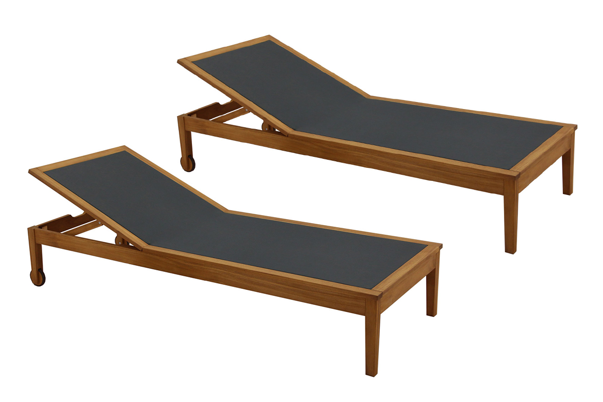 Bains de soleil gris foncé et bois massif (lot de 2) NAVEEN