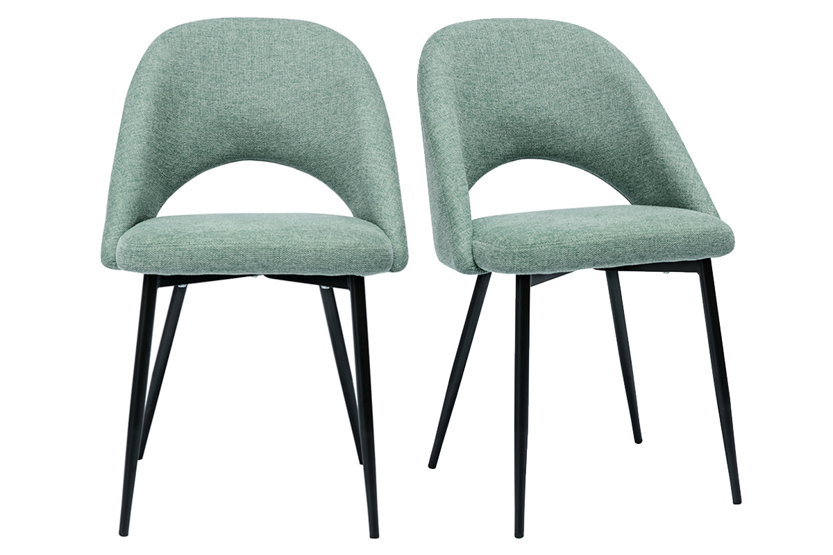 Chaises vintage en tissu effet velours texturé vert céladon et métal noir (lot de 2) COSETTE