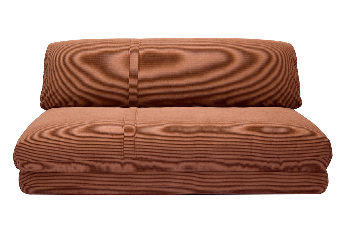 Chauffeuse convertible 2 places en tissu velours côtelé terre brûlée SPENCER