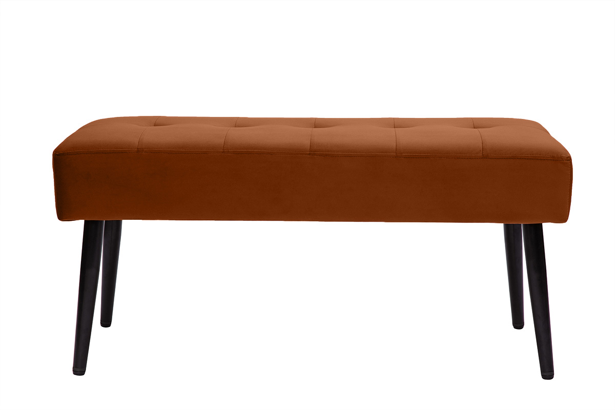 Banc design capitonné en velours terre brûlée et métal noir L95 cm GUESTA
