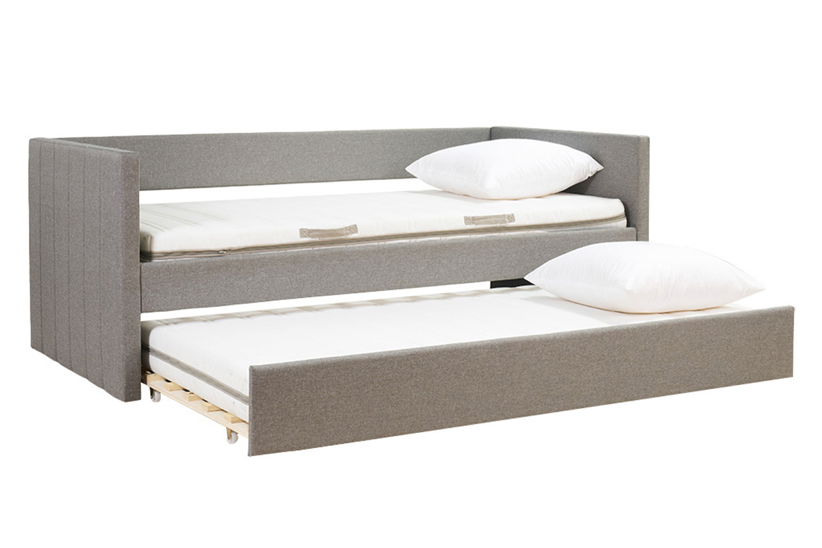 Lit gigogne en tissu gris 90x190 cm ELIE