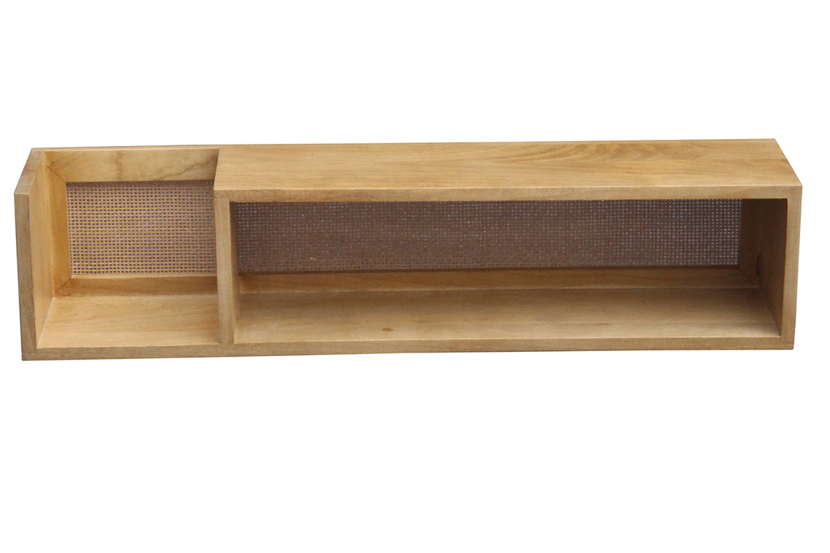 Etagère murale en bois manguier massif et cannage rotin L90 cm ACANGE