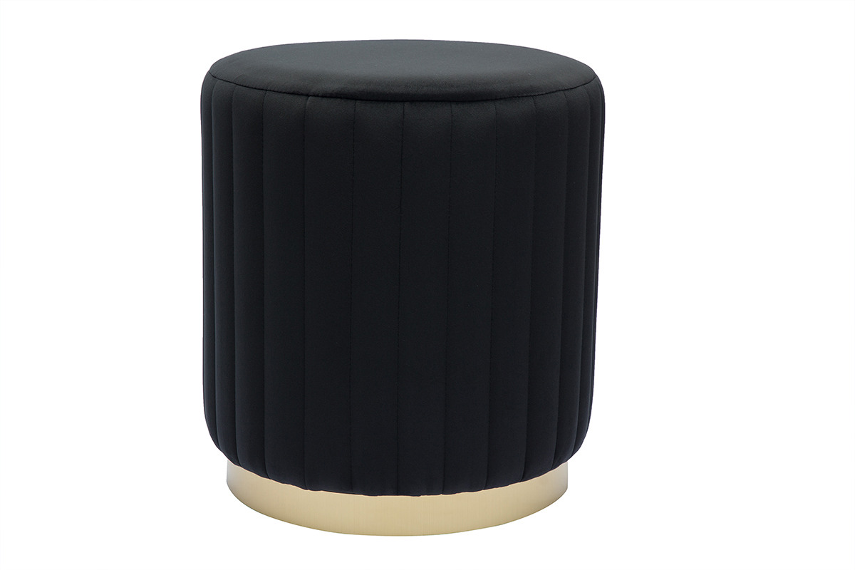 Pouf rond en velours noir et métal doré D40 cm DONA