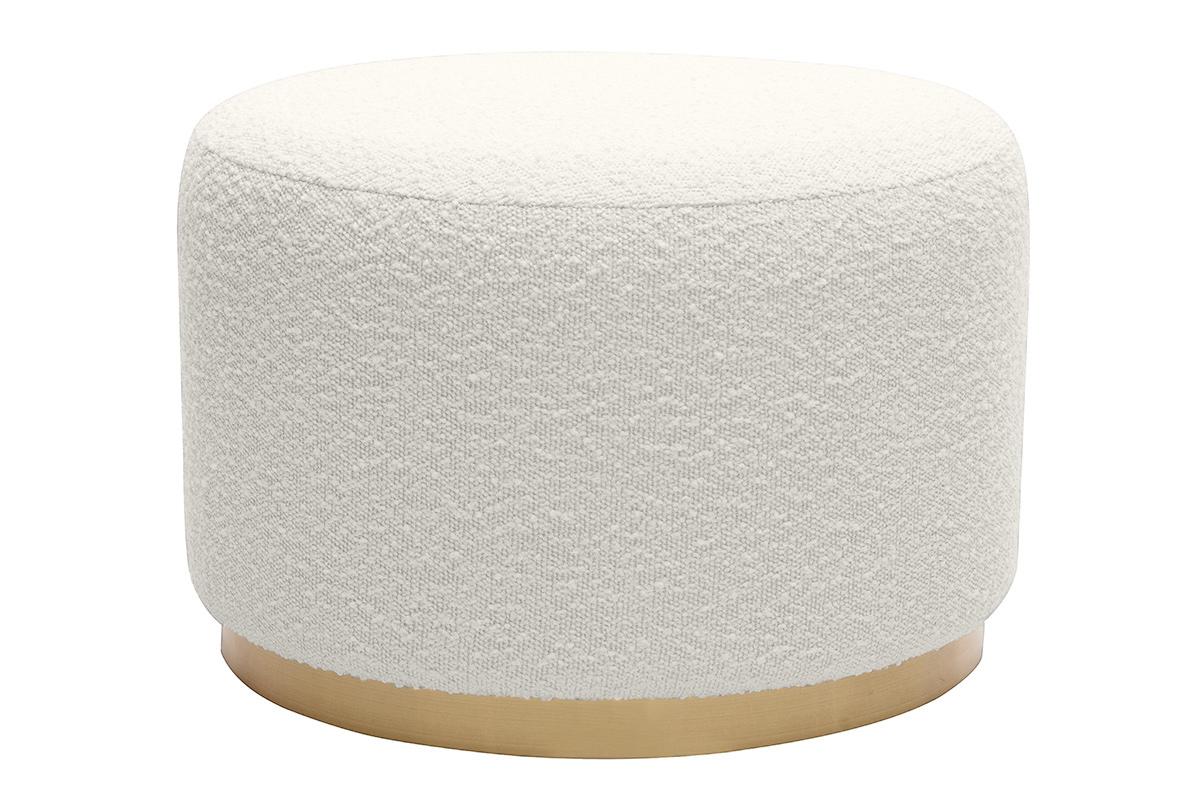 Pouf rond en tissu effet laine bouclée blanc cassé et métal doré D54 cm AMAYA