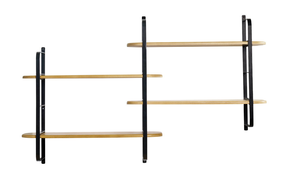 Étagère murale en bois manguier massif et métal noir L122 cm AKINA