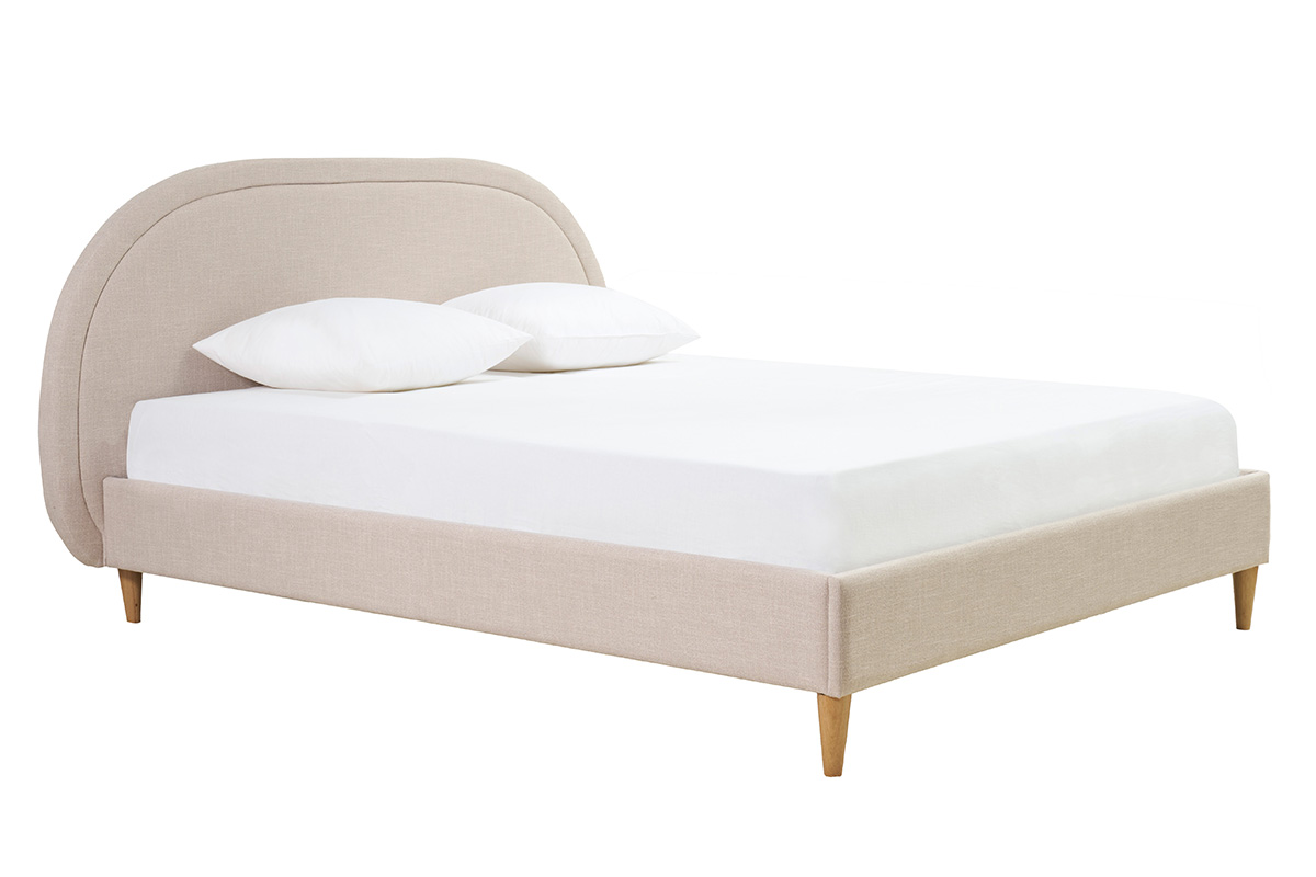 Lit 2 places 160x200 en tissu beige CHARLINE