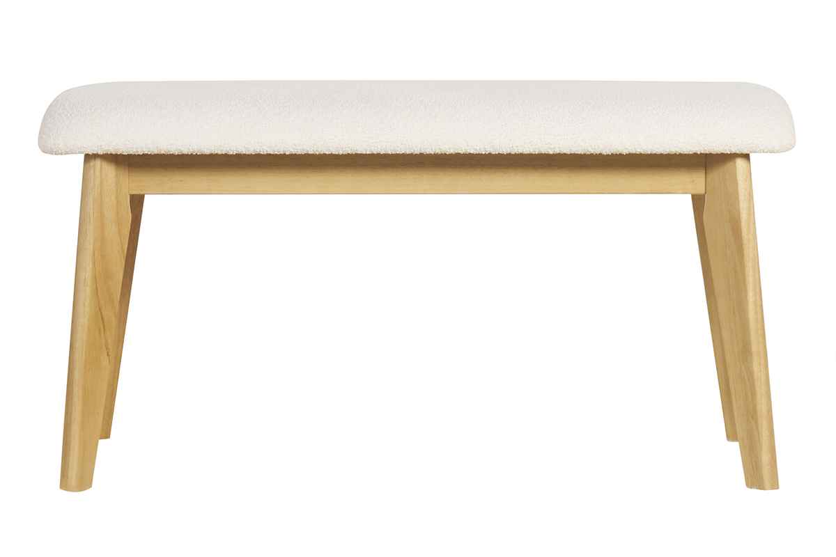 Banc scandinave en tissu effet laine bouclée blanc et bois clair L92 cm ELION
