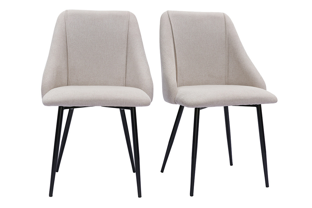 Chaises en tissu effet velours texturé beige et métal noir (lot de 2) HIGGINS