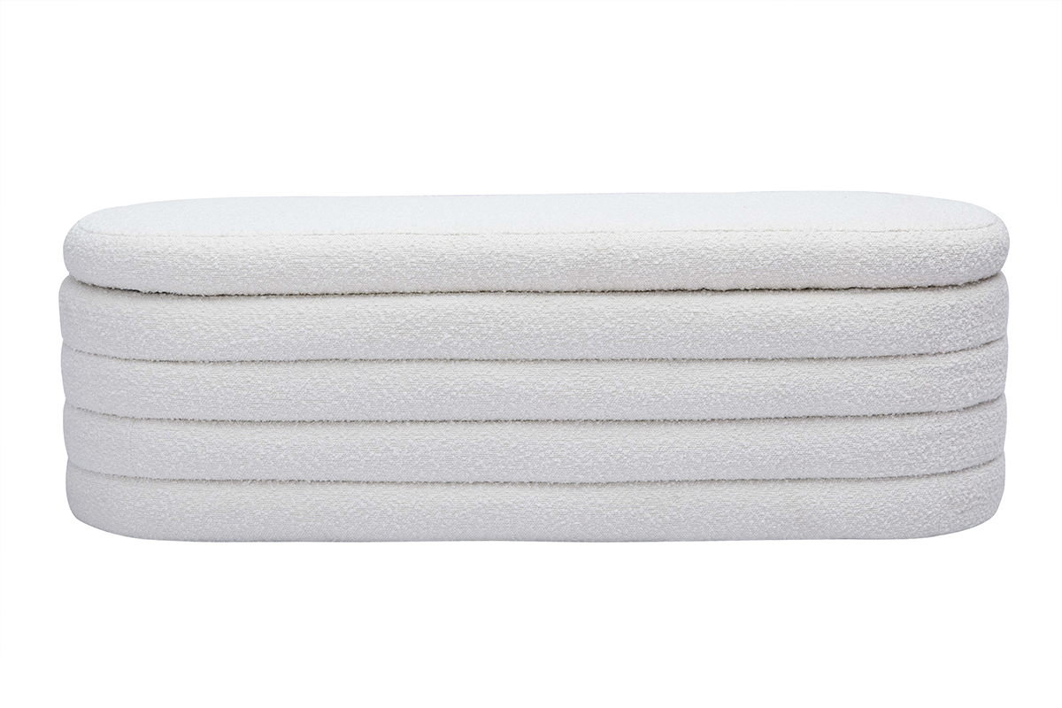 Banc coffre en tissu effet laine bouclée blanc L125 cm NAVY