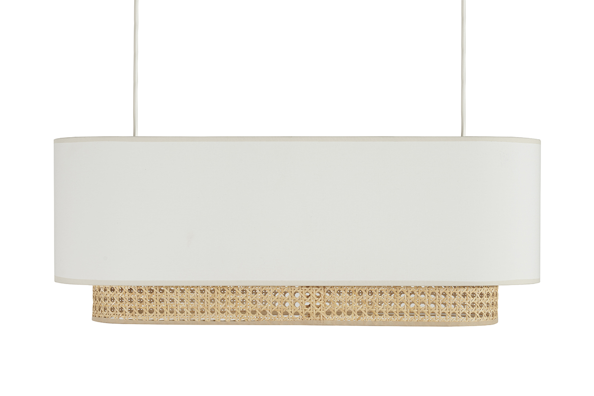 Abat-jour pour suspension double en tissu blanc et cannage rotin naturel L62 cm TIWY