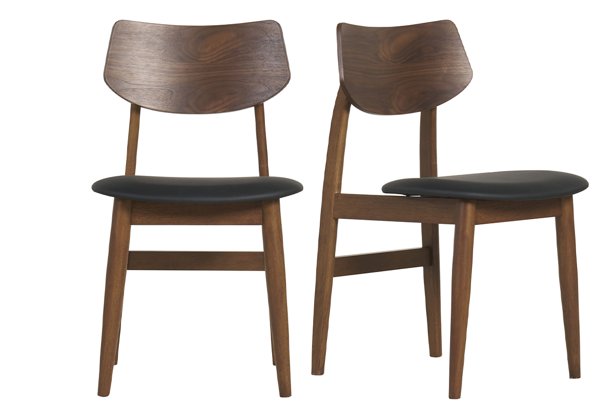 Chaises design en bois foncé et noir (lot de 2) ELION
