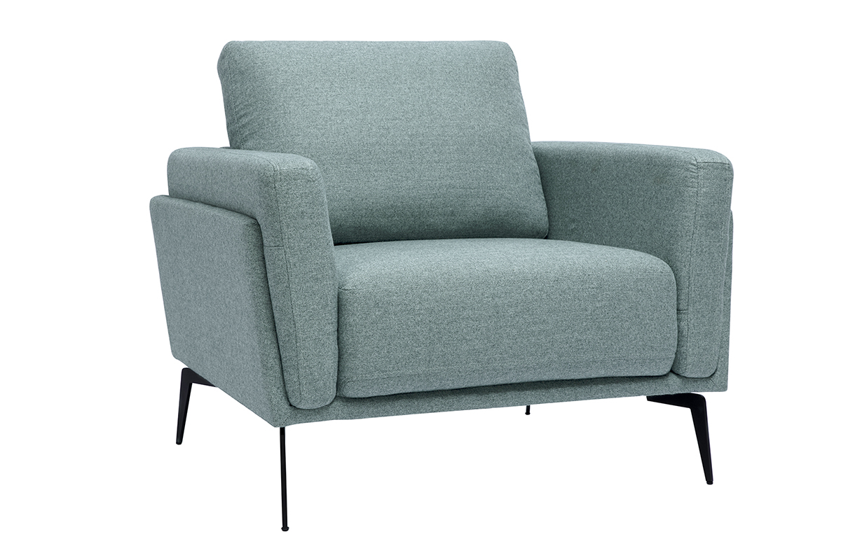 Fauteuil design en tissu vert de gris et métal noir MOSCO
