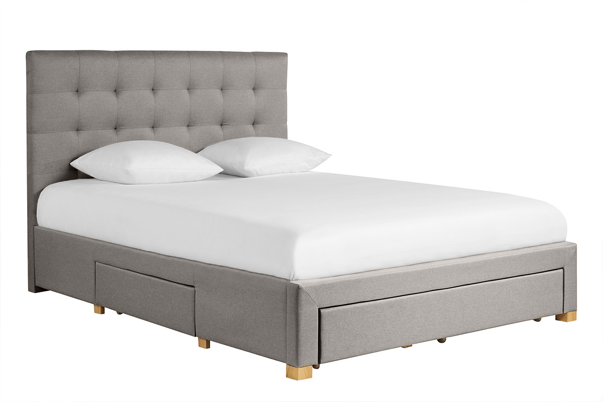 Lit tiroir 2 places 160x200 cm en tissu gris clair RENO